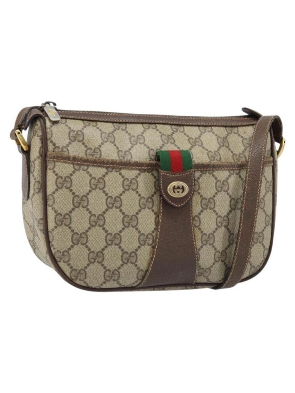 Authentic GUCCI GG Supreme Web Sherry Line Bag PVC Beige Red 89 02 032